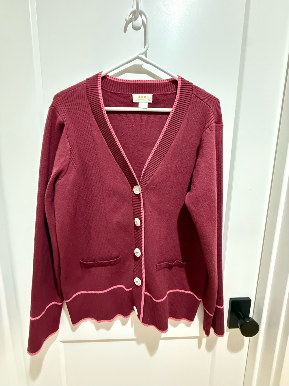Maeve Burgundy Cardigan with Pink Trim